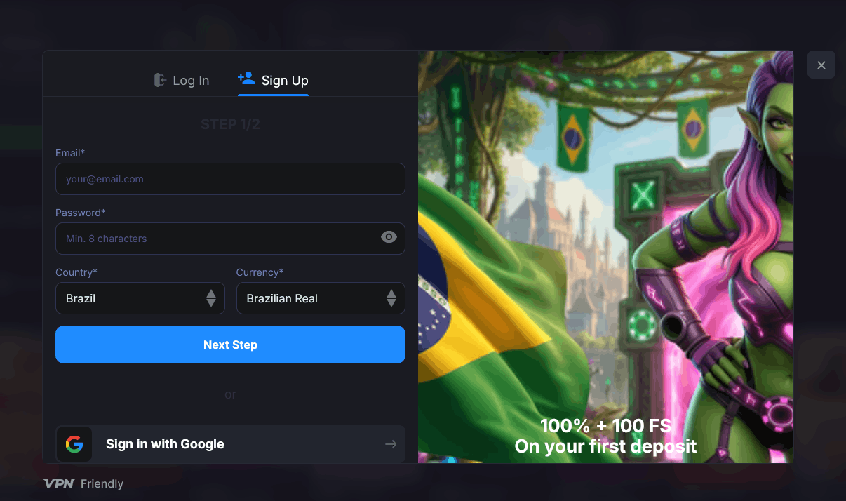 Wincraft Casino – Tela de Cadastro