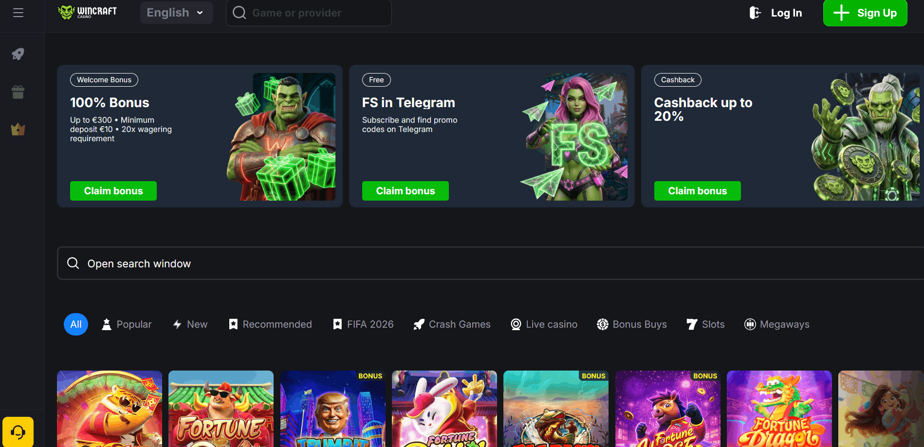 Wincraft Casino – Lobby com Yo Dragon